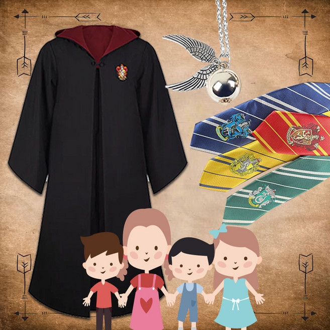 해리포터 키즈 망토 +목도리+넥타이+목걸이 세트 의상 어린이 유아 교복 옷 코스튬 호그와트 코스프레 할로윈 데이 졸업사진 반티