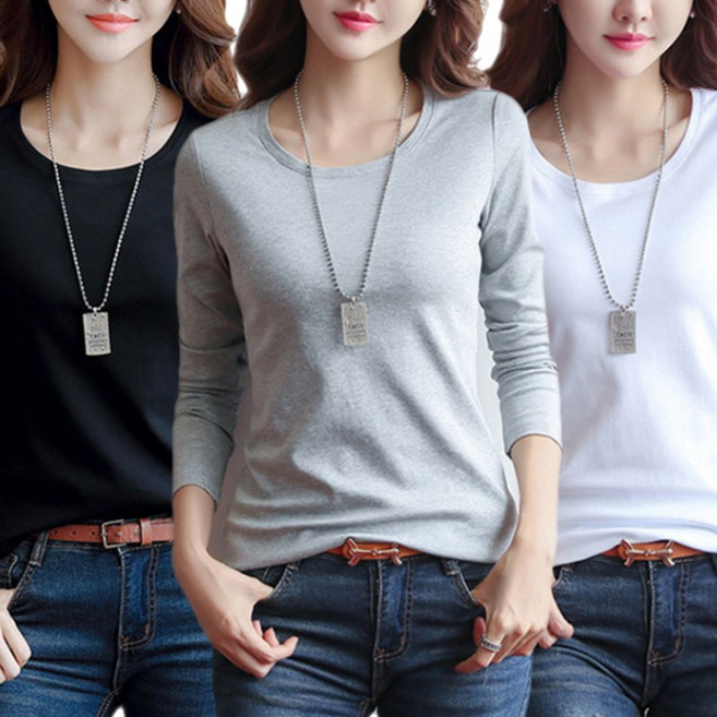 에쉬울프 여성 스판짱짱 베이직 기본 라운드 긴팔 티셔츠 1+1+1