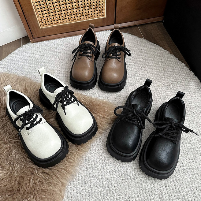 [당일발송] 발편한 둥근코 스트랩 키높이 통굽 로퍼 동글