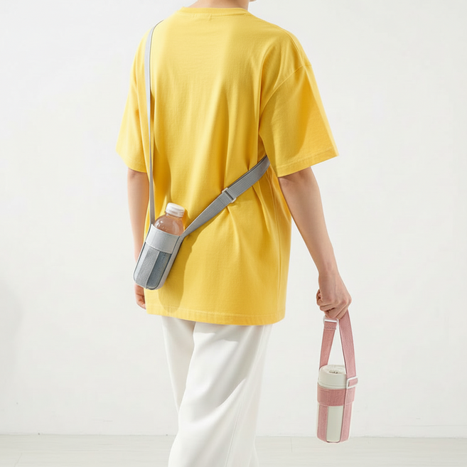 체리닷컴 휴대용 텀블러 물병 스트랩 파우치 끈 홀더, 2개, 그레이핑크