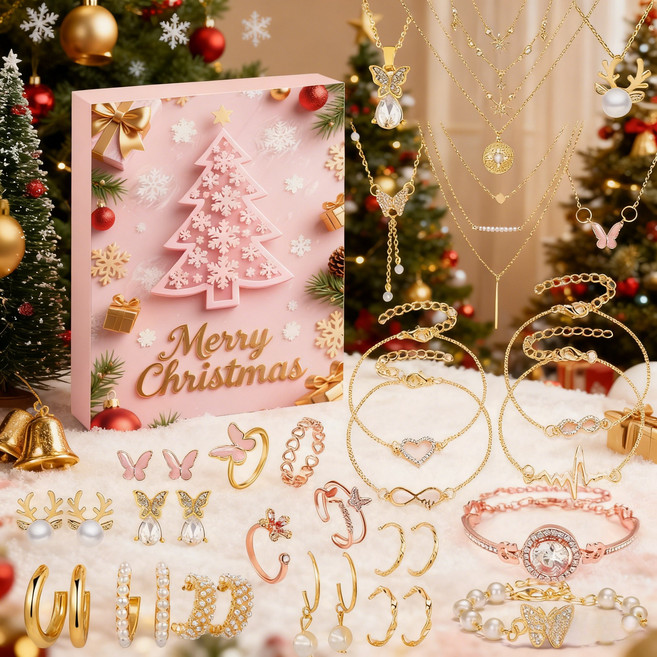 크리스마스 어드벤트 캘린더 DIY 팔찌만들기 24일달력선물, 1개, 핑크