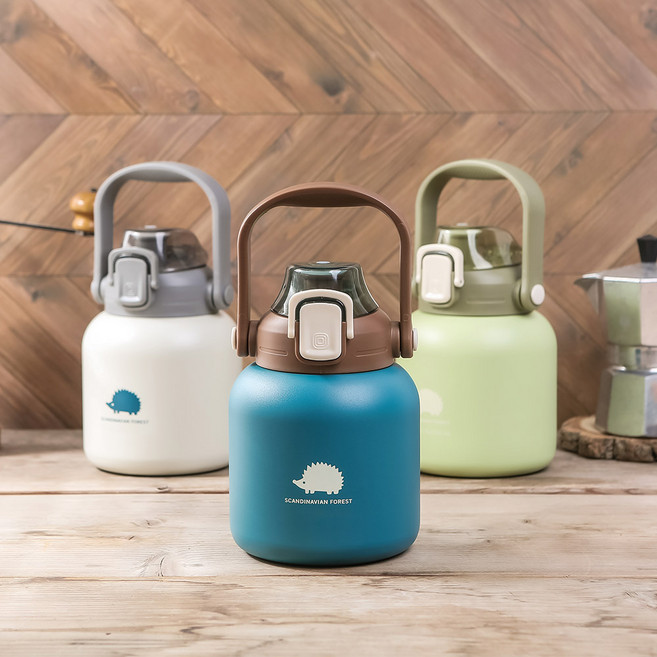 스칸디나비안포레스트 고슴도치 빅핸들 텀블러 800ml, 1개, 피콕그린