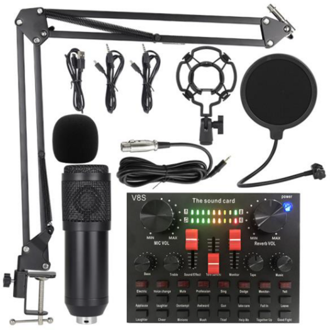 게이밍 오디오 믹서 오디오 인터페이스 사운드 카드 방송 스트리밍 Likheung V8S + 800 음성 체인저 팟캐스트 전화 게임 노래방 스튜디오 라이브, 없음, 2) 800-V8S-35-pusher-h