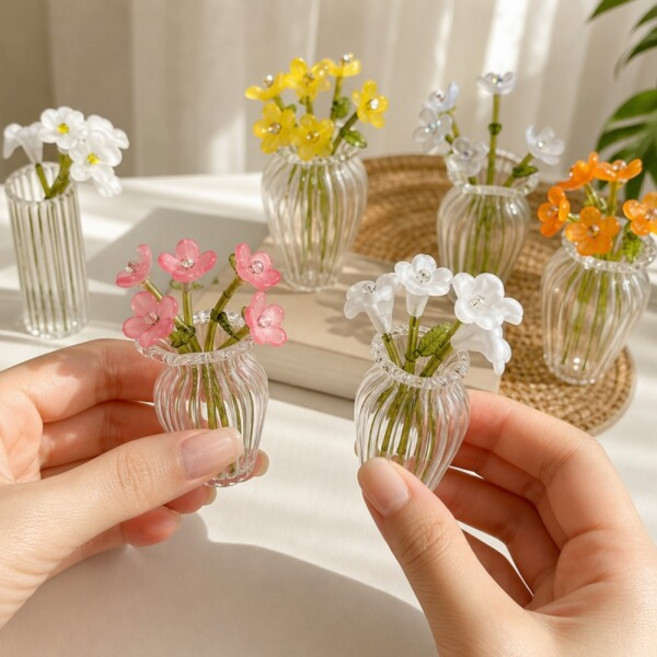 [갓샵] 미니 비즈 식물 만들기 세트 DIY 키트 데이지 + 커브 화병 5종 [미니어쳐 화분 화병 꽃다발 납골당 꾸미기], 상세 설명 참조