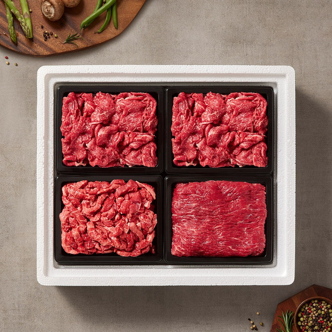 [국제식품]1+등급 한우 선물세트 정육 3호 1.6kg(불고기2팩+국거리1팩+산적1팩), 1세트