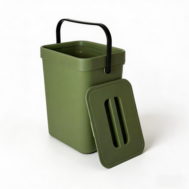 무드릴 휴대용 핸들 걸이형 쓰레기통 하늘색 주방 욕실 다용도 휴지통, 1개, 초록색