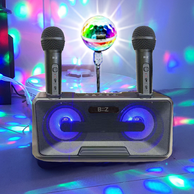 위드제이앤엠 가정용 휴대용 캠핑용 블루투스 노래방 기계 고출력 듀얼 노래방 마이크 스피커 노래방 반주기, K1010 블루투스 노래방+사운드 매직 미러볼