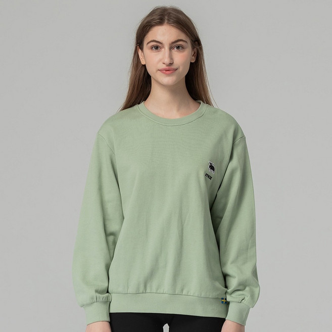 moz 瑞典 貼布繡駝鹿純棉大學T 綠色 女款 亞洲版