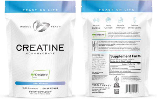 프리미엄 독일산 Creapure 고순도 무맛 크레아틴 파우더, 1개, 500g