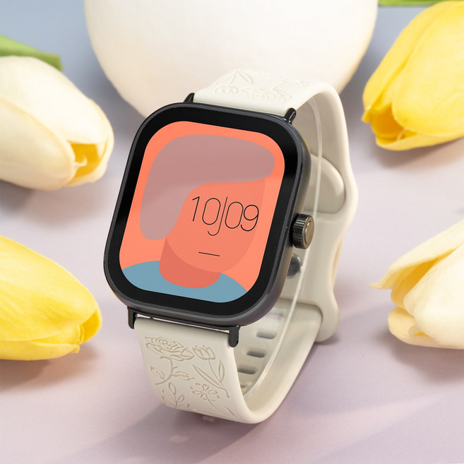 호환 레드미 워치4 샤오미 미 밴드 8/9 프로 꽃무늬 실리콘 스트랩, 연노랑, 1개