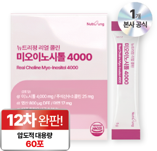 뉴트리정 리얼 콜린 미오이노시톨 4000 엽산 대용량 60포, 1박스, 300g