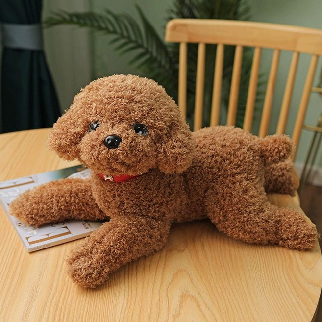 귀여운강아지인형 푸들 애착 푸들인형 애착인형 쿠션 강아지, 1개, 연한 갈색 목걸이, 38cm