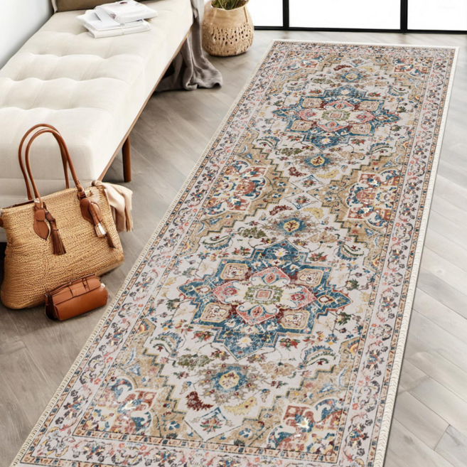 TRISEN 보헤미안 노르딕 러너매트 먼지방지 미끄럼방지 크리스탈벨벳 사계절 물세탁 쉬운관리 현관 복도 소파옆 침대옆 주방 거실 서재 이사선물 인스타일