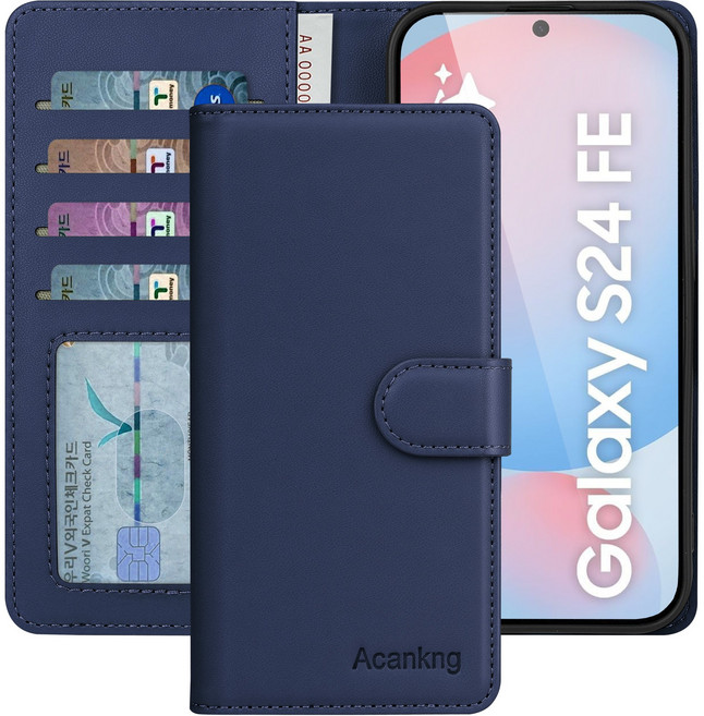 아칸크 삼성 갤럭시 S24FE 5G 클래식 베이직 지갑형 카드수납 프리미엄 가죽 다이어리 휴대폰 케이스 (SM-S721N) 적용