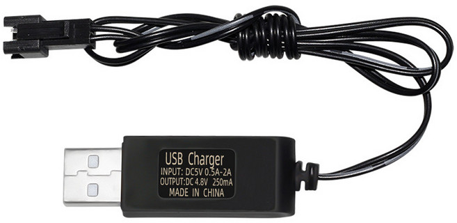 올칩 4.8V SM-2P 2핀 장난감 전자기기 RC카 드론 보트 호환 충전 케이블 리튬 배터리용 USB 충전기 과충전 과전압 보호 18650, 1개, (SM-2P) 4.8v USB충전기(블랙)