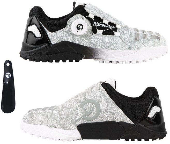 낫소 QS23 끈없는 퀵다이얼 편한 족구화 화이트블랙 + PG신발주걱