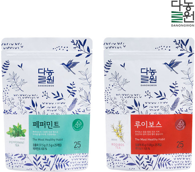 다농원 허브티 삼각티백 세트 (페퍼민트+루이보스티), 2개, 25개입, 1.5g
