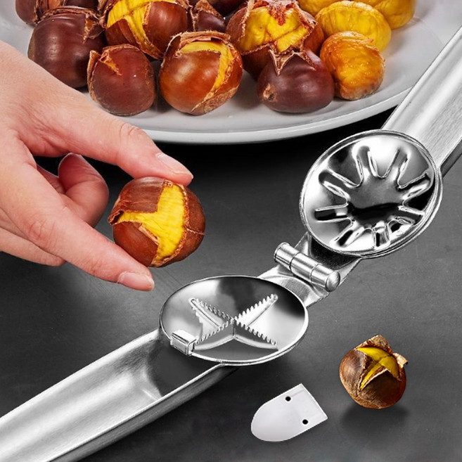 모두홈 밤 껍질 까는 기계 가정용 밤칼 가위 생밤 칼집 도구 밤가위, 2개, 실버