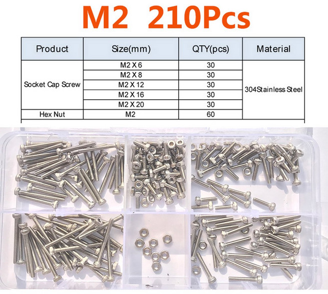 304 스테인레스 스틸 알렌 육각형 M4 세트 M2 볼트 머리 M3 M8 소켓 M2 나사 너트 키트 M5 M6 육각