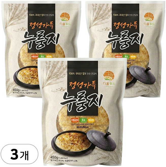 다올푸드 정성가득 국산 누룽지, 3개, 450g