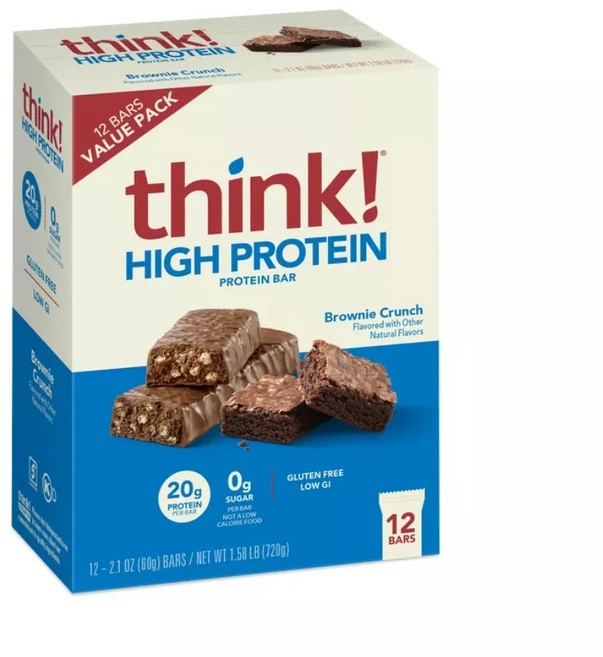 띵크 하이 프로틴 바 브라우니 크런치 밸류 팩 think! High Protein Brownie Crunch Bars, 60g, 12박스 - 쿠팡