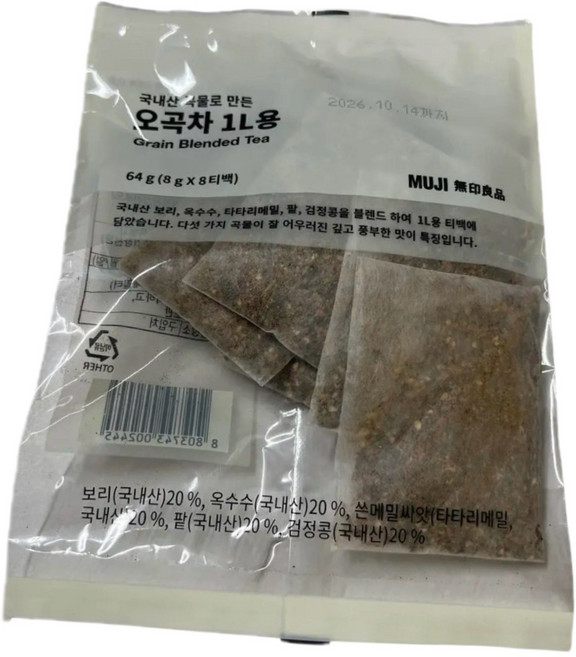 MUJI 국내산 곡물로 만든 오곡차 1L용, 1개, 8g, 8개입