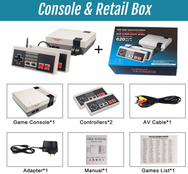 레트로 오락실 게임기 클래식 미니 비디오 시스템 620 내장 8 비트 FC Nes TV, 10.Console with Box - KR, 10.Console with Box - KR