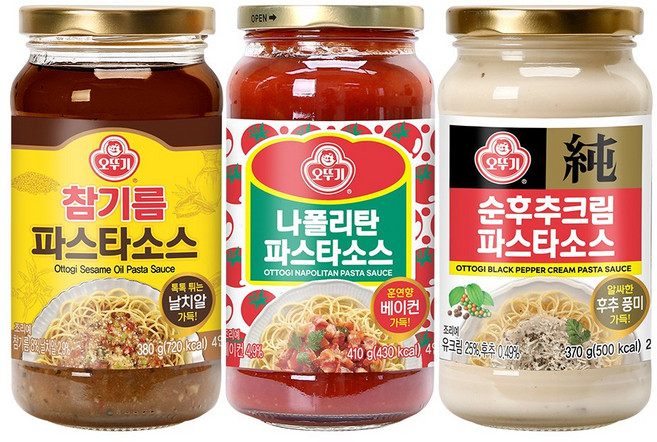 오뚜기 파스타소스 참기름 380g+나폴리탄 410g+순후추크림 370g(총 3개), 1.16kg