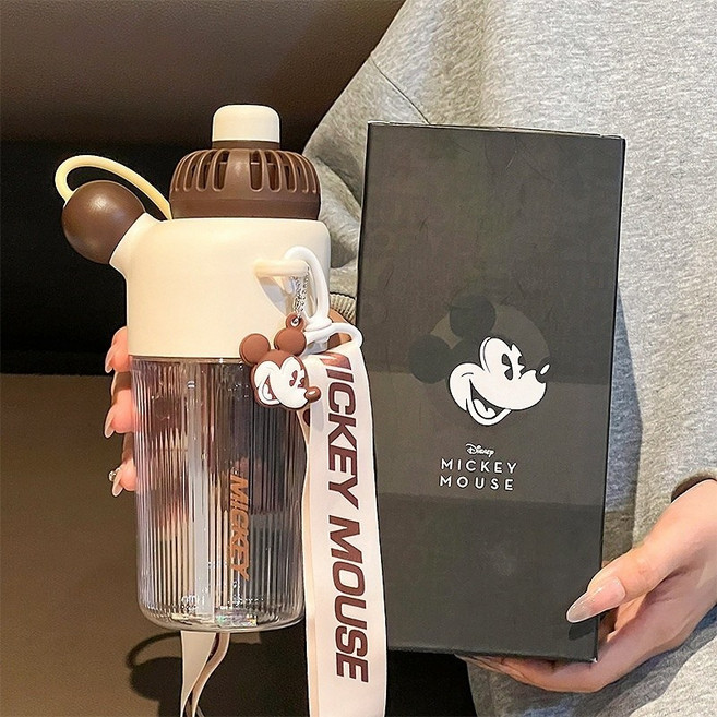 (원시인) 스티치 미스트 선풍기 빨대컵 여름용 휴대용 트라이탄 내열 물병 어린이집 물병 집들이 선물 초등학생 물통 간단한선물, 1개, 600ml, 미키 마우스