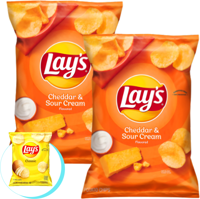 레이즈 LAY 체다&샤워크림 감자칩+ [42.5g 1봉 추가 증정] 구운 생감자칩 포테이토 간식 캠핑, 184.2g, 2개