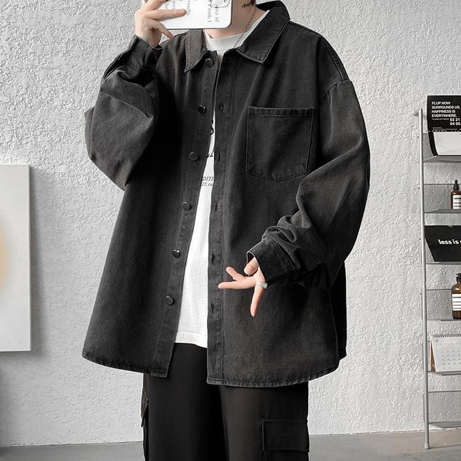 남자 캐주얼 청남방 긴팔 남성 빅사이즈 오버사이즈 빈티지 데님 셔츠 봄 가을 클래식한 스타일 LCL