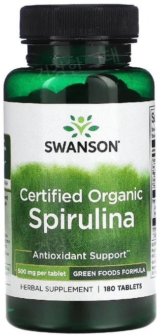 스완슨 유기농 인증 스피루리나 500mg, 1개, 180정 - 쿠팡
