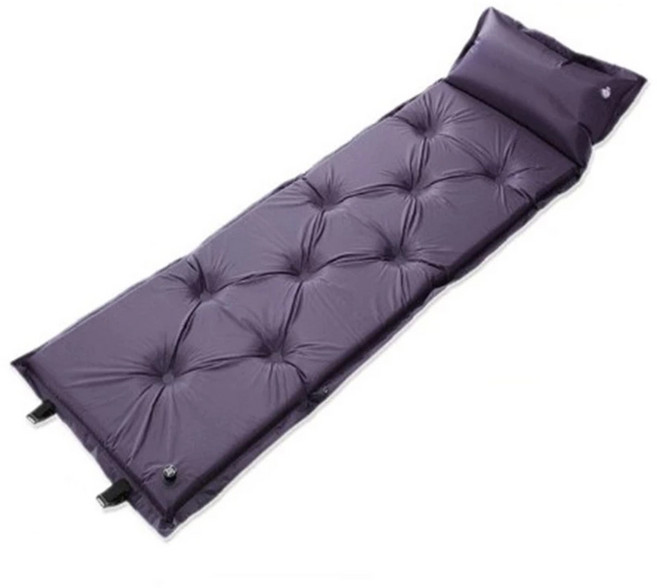 可拼接單人自動充氣床墊附吹氣枕 防潮地墊露營墊野餐墊, 一般款, 藍色