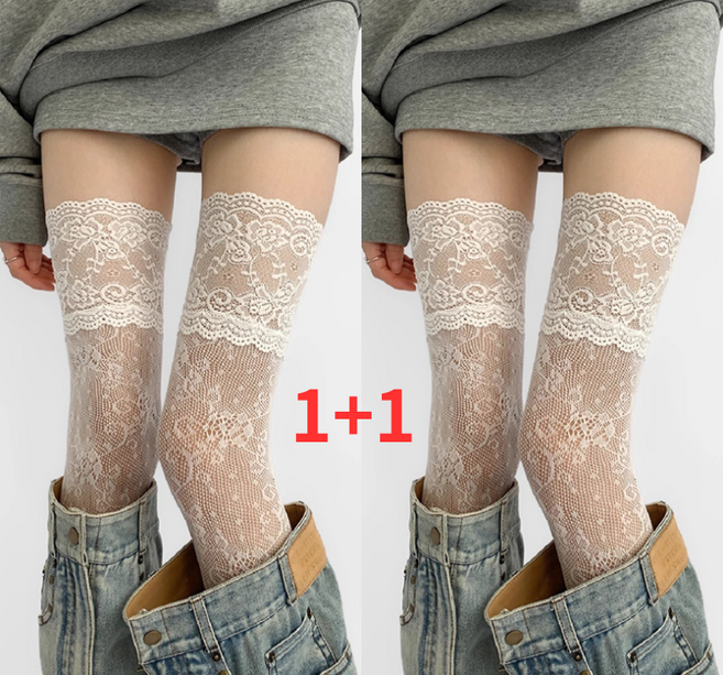 글로미 망사 자수 스타킹 허벅지 레이스 밴드 스타일