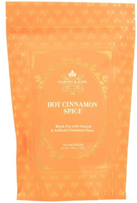 하니 앤 선스 핫 시나몬 스파이스 50개 사셰 봉지 Harney & Sons Hot Cinnamon Spice Bag of 50 Sachets Black Tea w/Orang, 1개