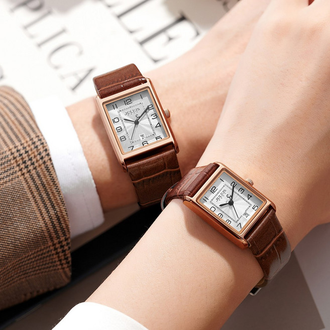 쥴리어스 스퀘어 탱크 커플 가죽 남성 손목시계 3종