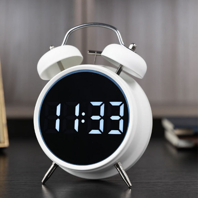 벨레스 LED 자명종 탁상시계 시끄러운 알람시계, 화이트