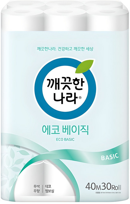 깨끗한나라 에코 베이직 2겹 롤화장지, 40m, 30개입, 1개