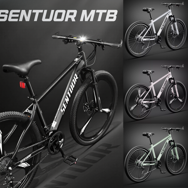 센투어 MTB 자전거 출퇴근 산악 바이크 입문용 엠티비 충격흡수 오프로드 성인 학생, 1개, 177cm, 메타블랙(충격흡수)