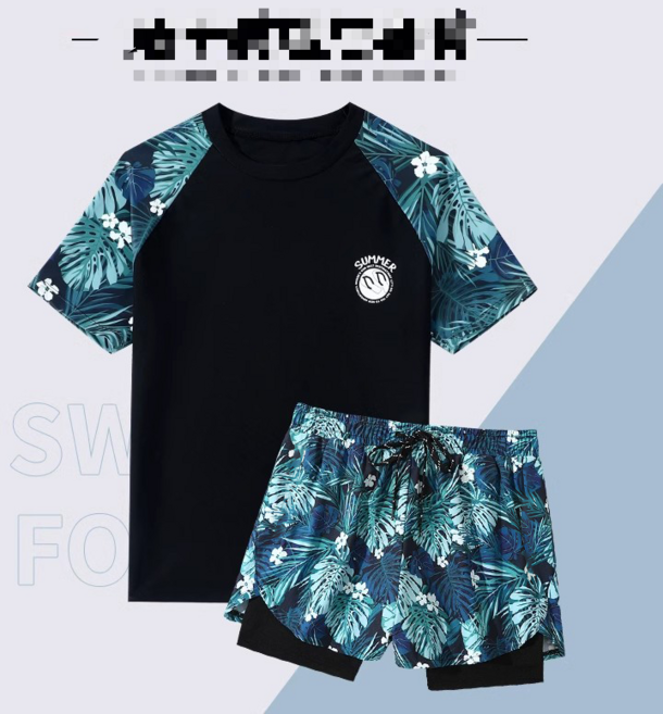 AA2441 남자 여름 면혼방 라운드넥 반팔 티셔츠 티 자외선차단 반바지 레깅스 팬츠 슬림 배색 상하세트 2종 투피스 수영복 래쉬가드