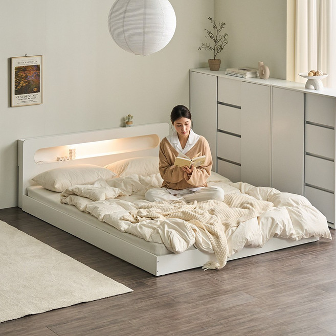 [할인해봄] 파로마 에밋 LED 저상형침대 일반형 슈퍼싱글 SS 프레임만, 화이트