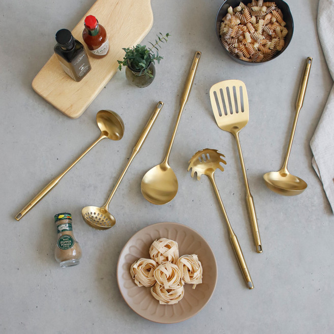 에크렌 프리미엄 골드 통스텐 조리도구 6type 국자 면국자 뒤집개, 뒤지기, 1개