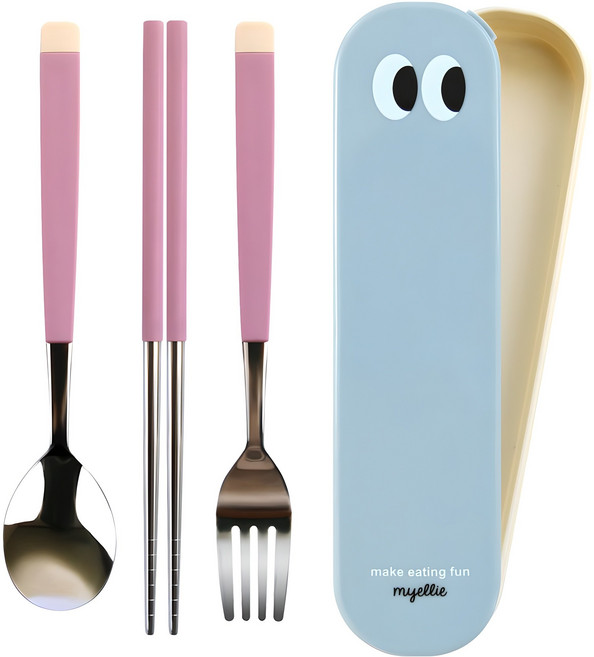 보네르 주니어 & 키즈용 커트러리 세트, 핑크, 스푼 + 포크 + 젓가락 + 휴대케이스, 1세트