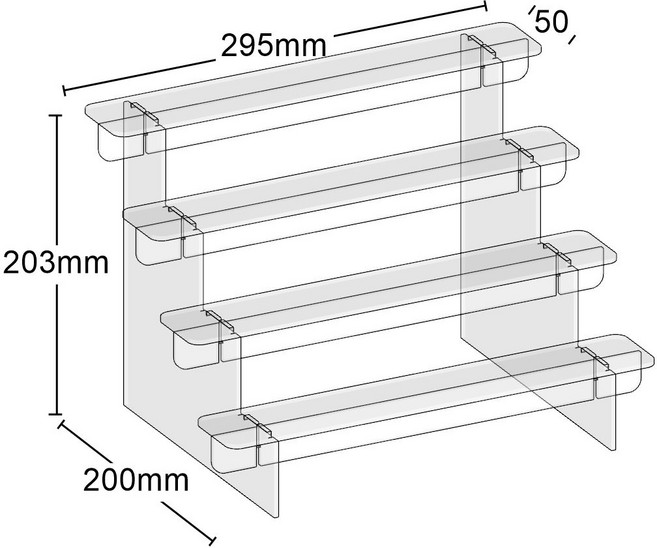 아크릴 계단형 장식장 피규어 선반 진열대 디스플레이, 1단, [길이 295mm] 4단 계단식