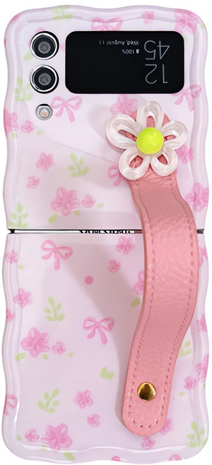 얌코 갤럭시 z플립3 z플립4 z플립5 z플립6 핑크 리본 웨이브 휴대폰 케이스