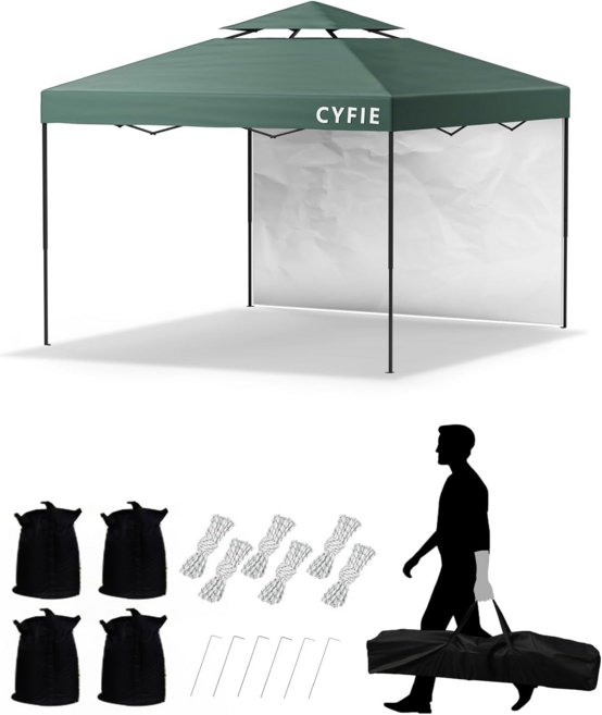 CYFIE 접이식 캐노피 행사용 대형 천막 휴대용 캠핑텐트 지붕 타프 그늘막 포장마차 천막 사계절용 텐트 3mx3m, 그린