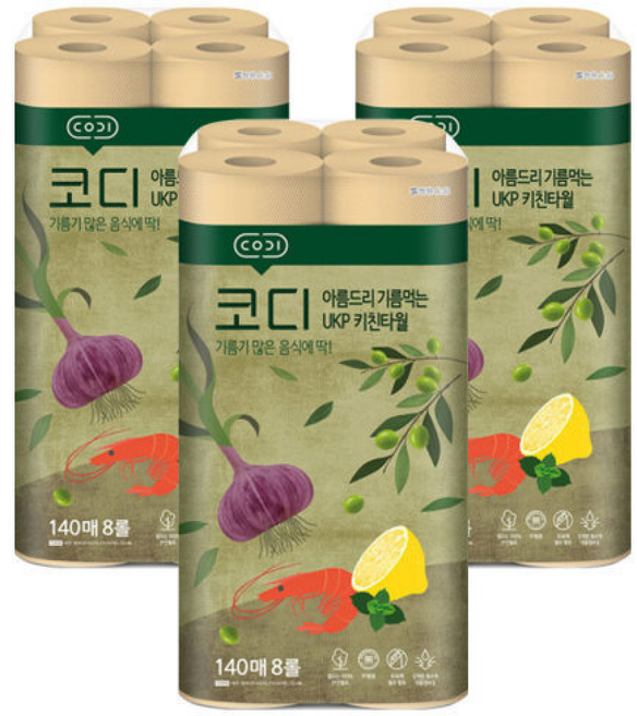 코디 아름드리 기름먹는 UPK 키친타올, 3매, 3개