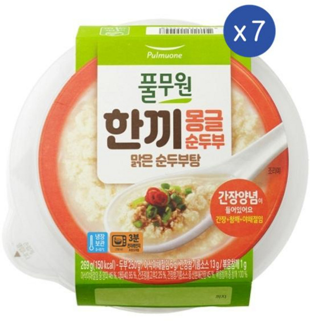 풀무원 한끼몽글순두부 맑은순두부탕, 269g, 7개