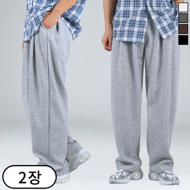 1+1 남자 3턱 스판 밴딩 와이드팬츠 트레이닝 바지 (6623-2)