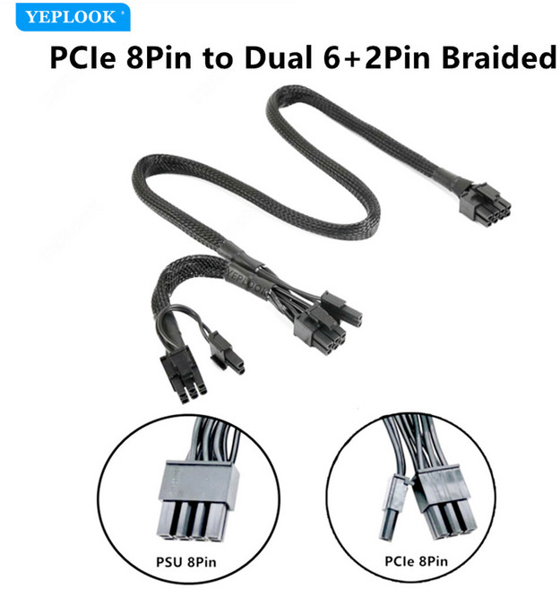 SuperFlower 모듈러 전원 공급 장치 케이블 GPU PCIe 8 핀 듀얼 6 + 2 핀 CPU 4 + 4 핀 SATA PATA Mole, 03 Dual 8Pin Net, 1개